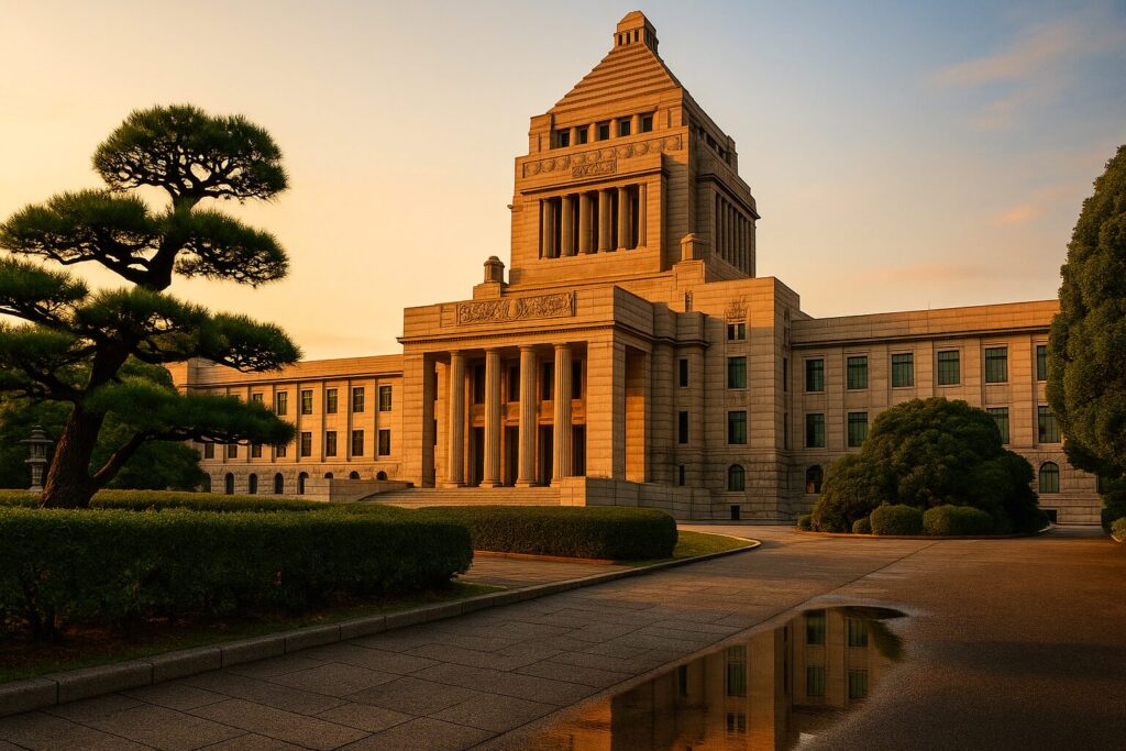議会での上程手続きの様子を示す議場の風景