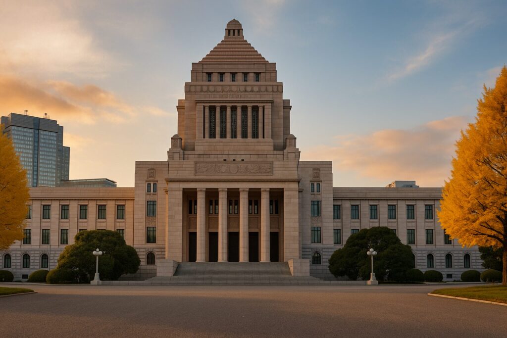 参議院本会議場と参議院選挙の仕組みを表す図