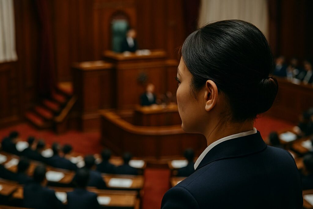 過去の内閣総理大臣指名選挙の歴史的瞬間を示す国会議事堂