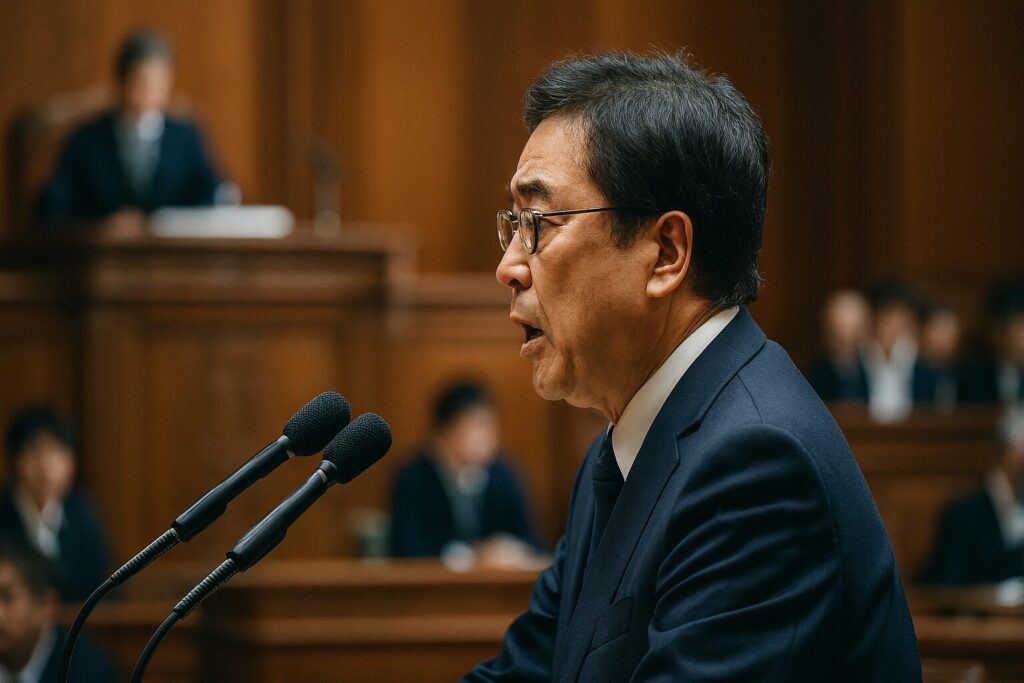 国会議事堂の議場で行われる議会での議論風景