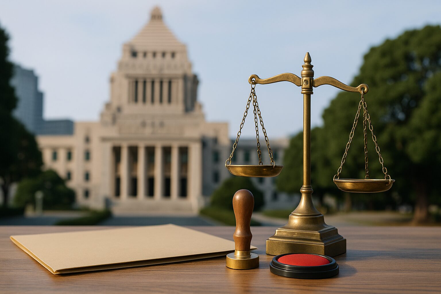 政治団体 相続税を象徴する天秤と封筒