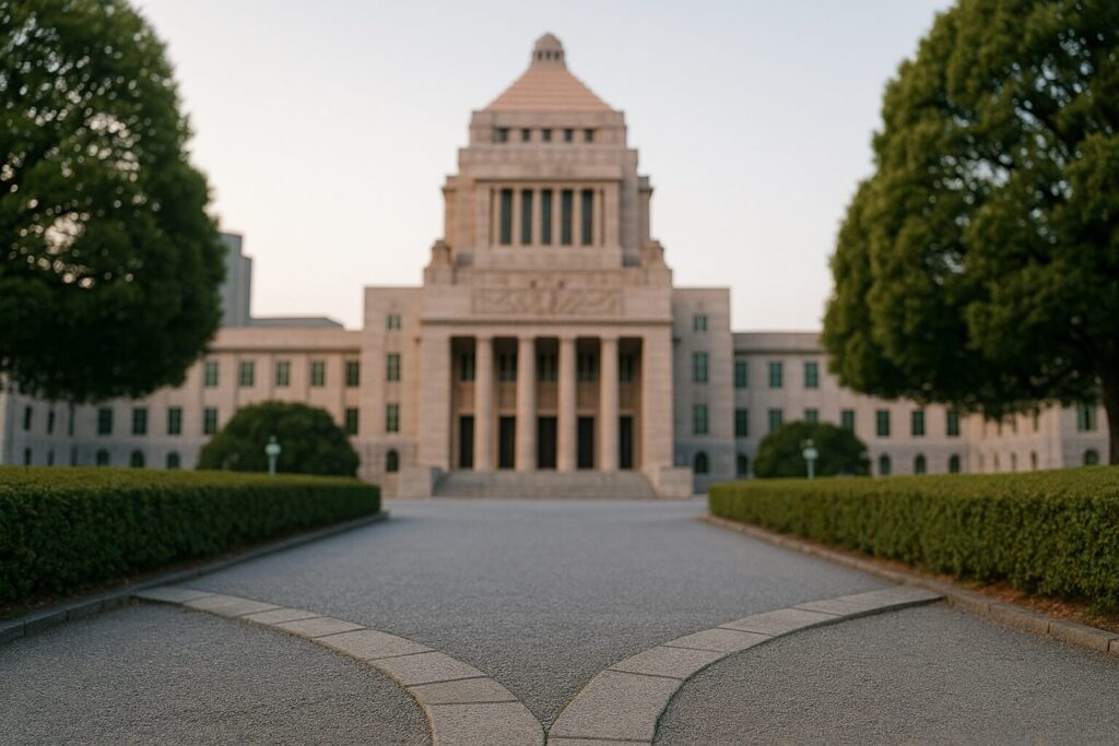 国会議事堂と分岐路 自民党 無所属 とは