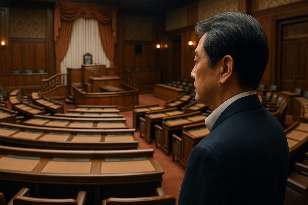 国会議事堂の本会議場を斜め前方から見た半円形の座席配置(見取り図の読み方の参考)