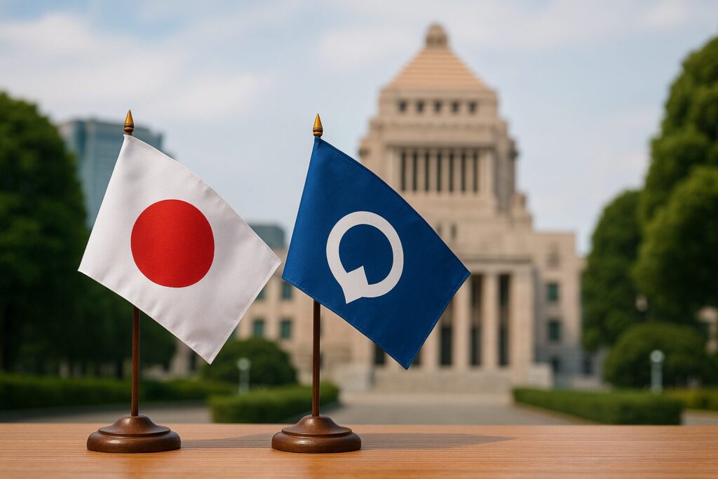 国会議事堂前に並ぶ国旗と地方自治の象徴旗を通して見る国政と地方自治の違い