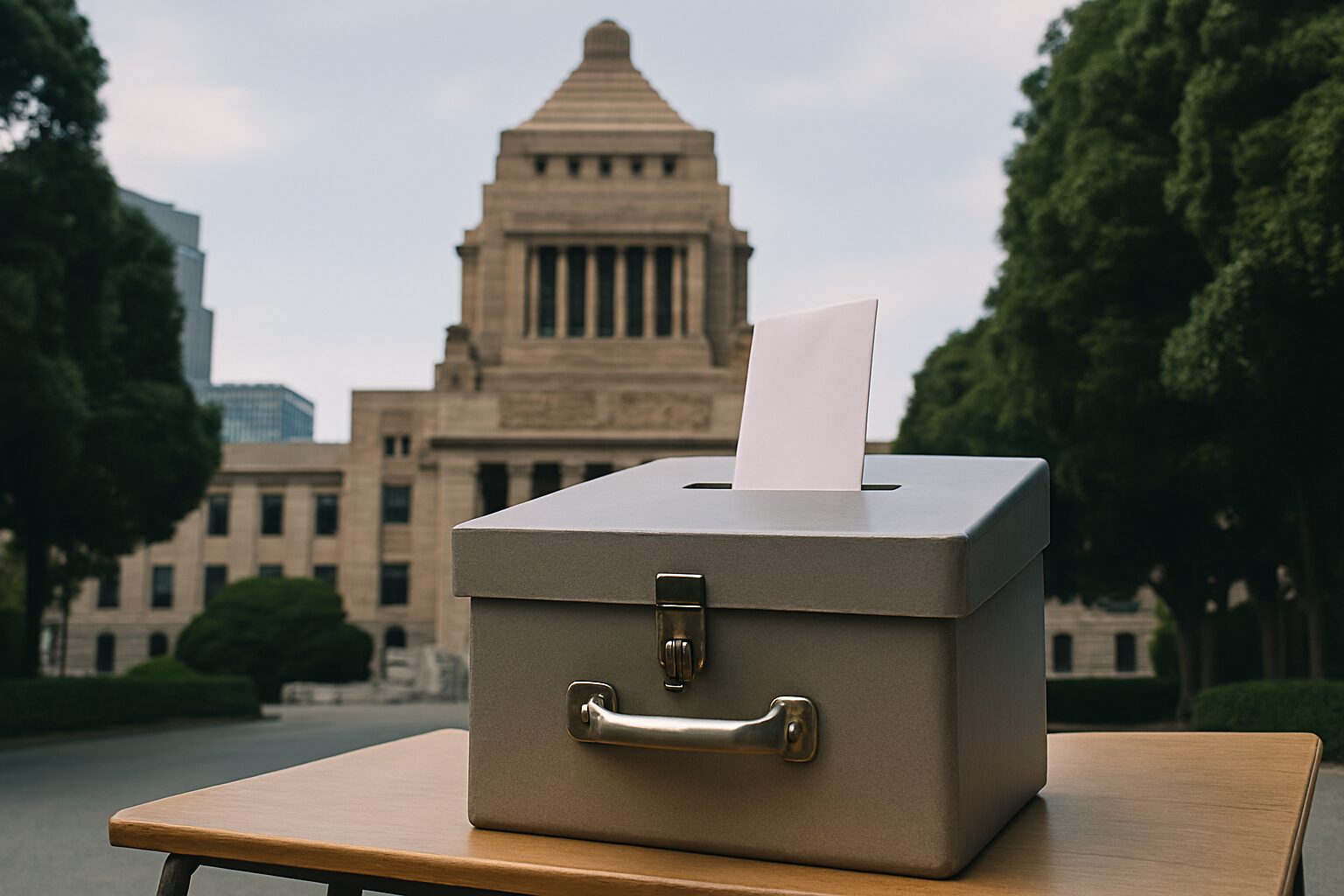 参議院選挙制度を象徴する投票箱と庁舎