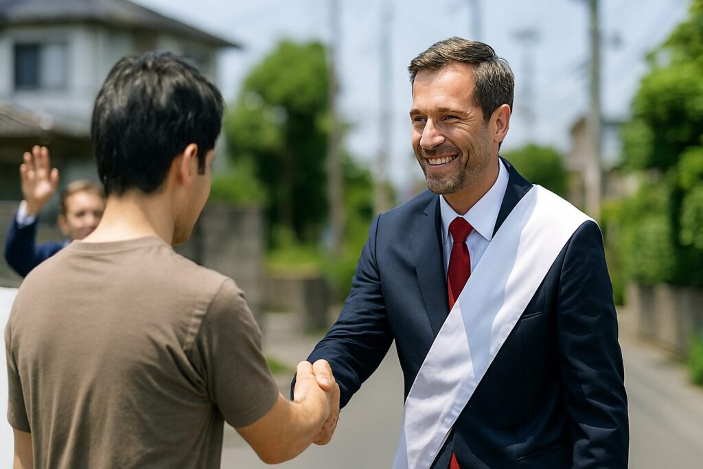 選挙広告の掲示板と投票箱