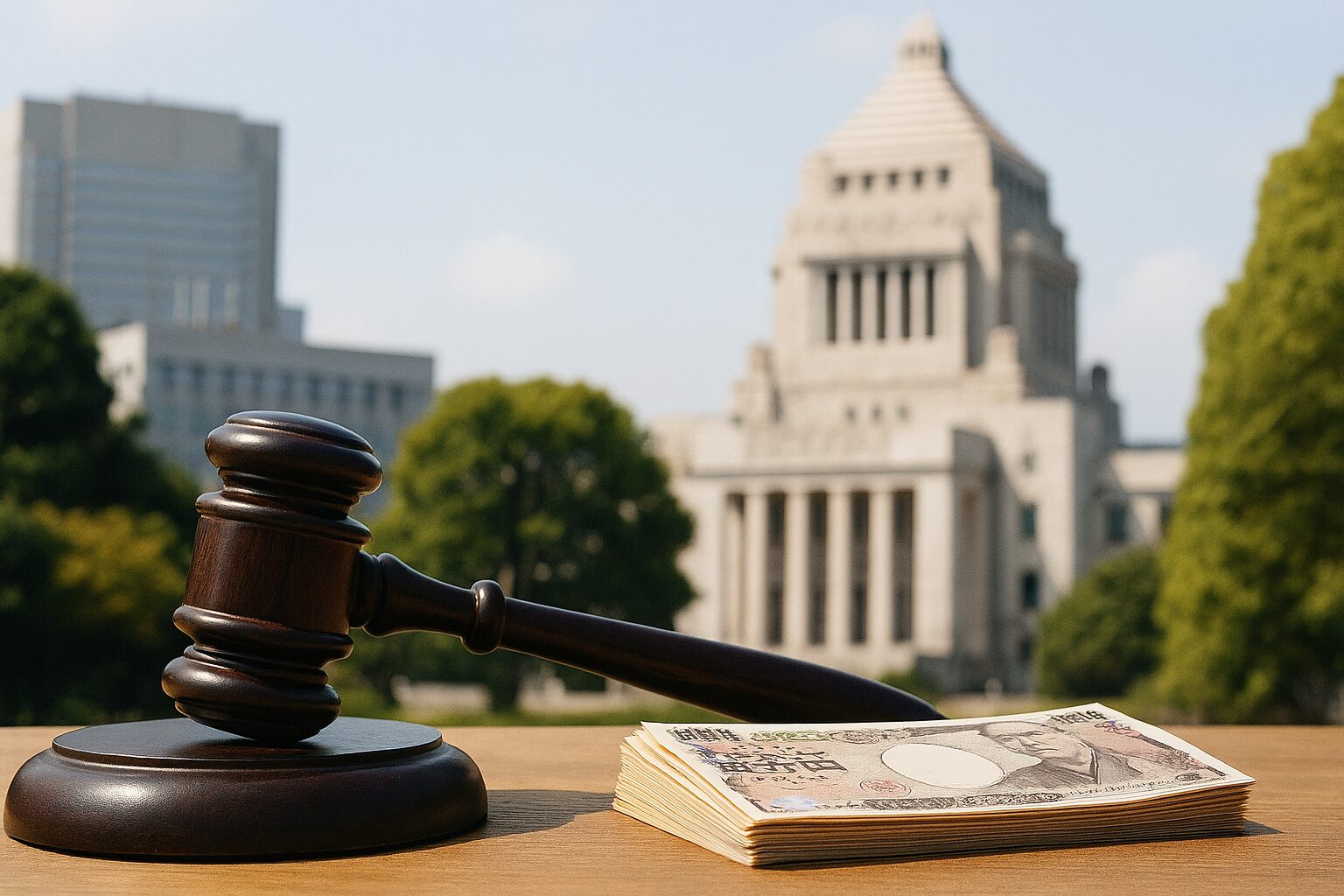 不交付団体のメリットと制度的背景を示す庁舎構図