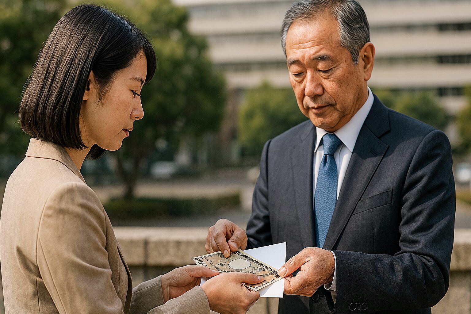 自民党党費を現金で支払う女性