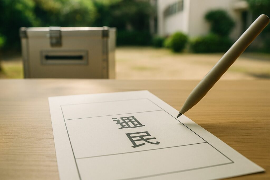 比例代表選挙の書き方の投票用紙例