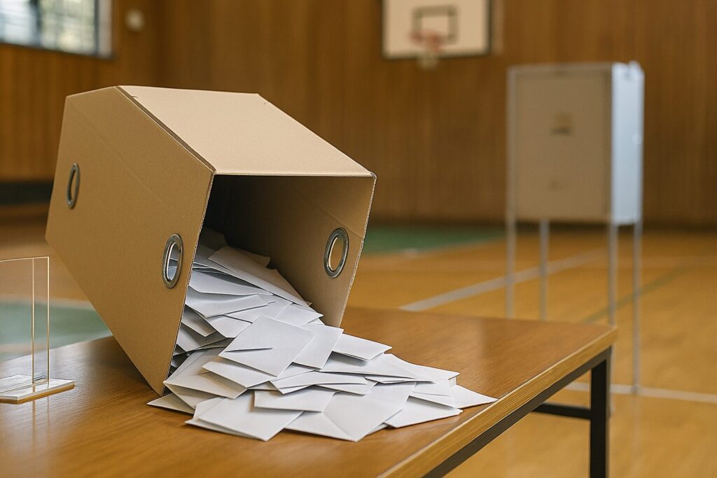 開票立会人が開票作業を見守る様子