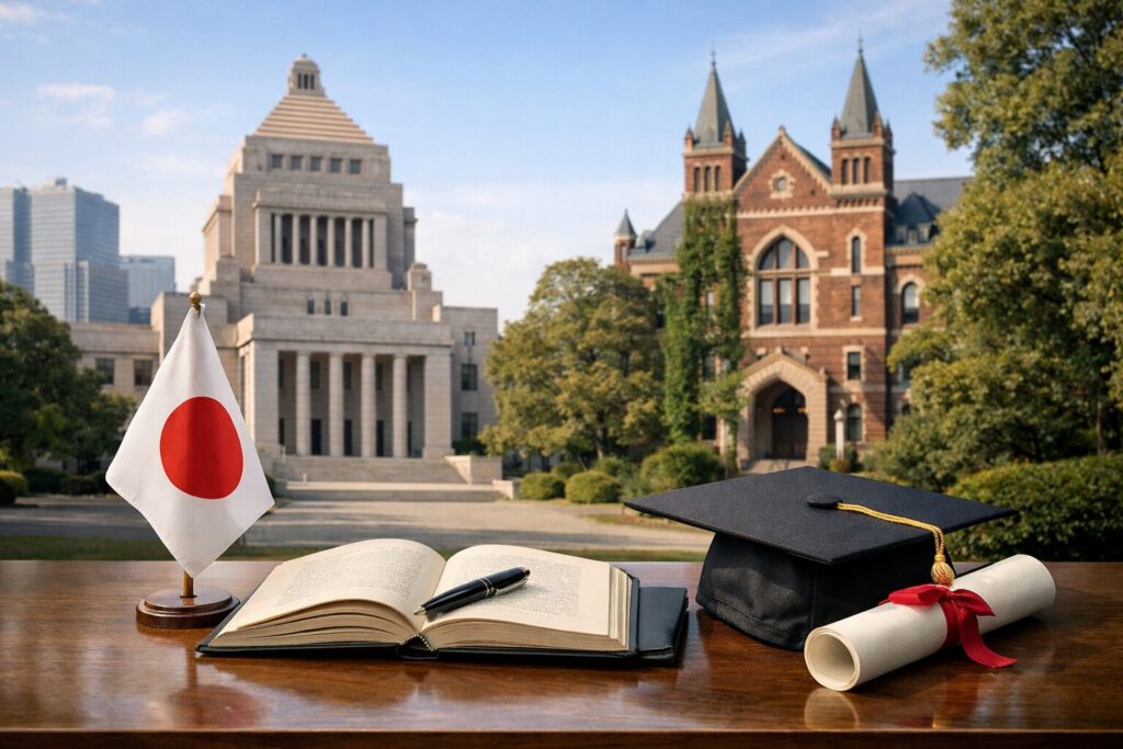 自民党と米大学の関係を示す場面