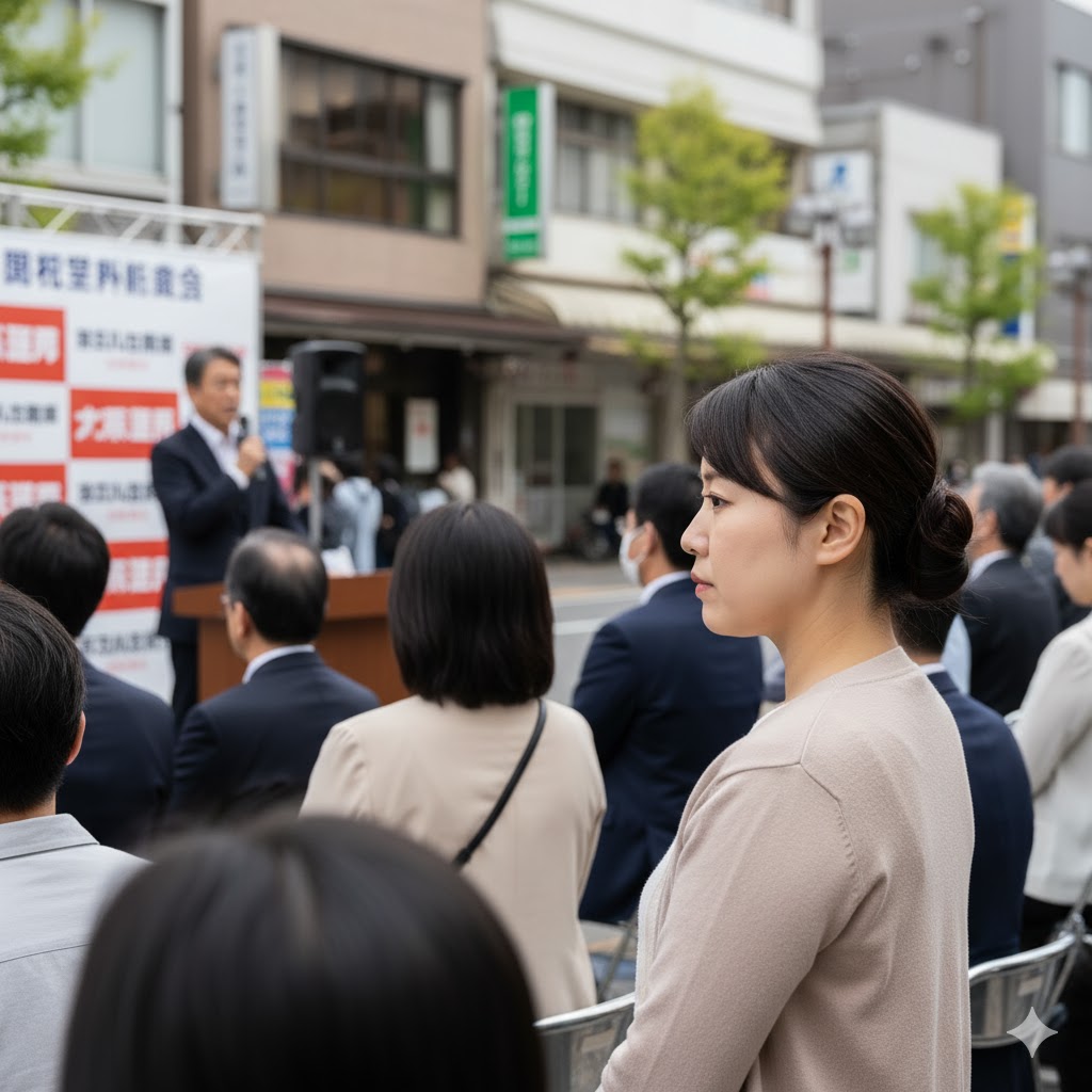 スマホで自民党演説日程をチェックする様子