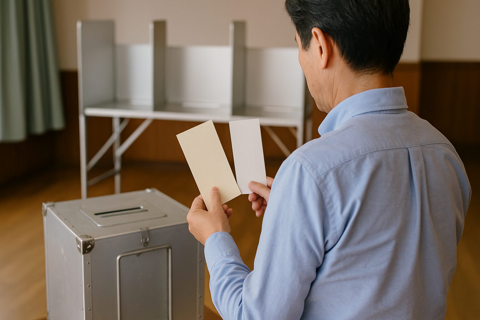 参議院選挙 投票用紙 何枚を手にする男性