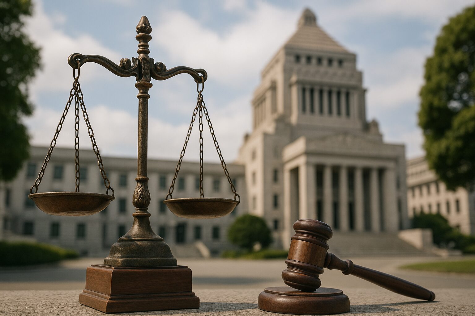 権威と権力の違いを象徴する天秤と木槌