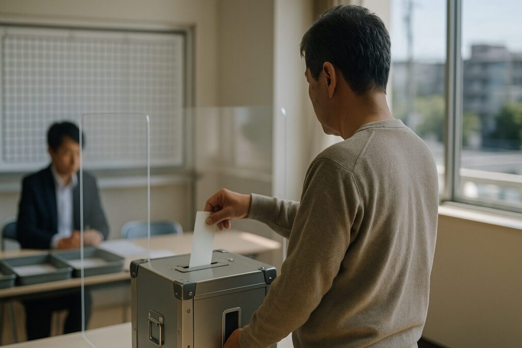 投票する日本人男性と得票数投票数の違い