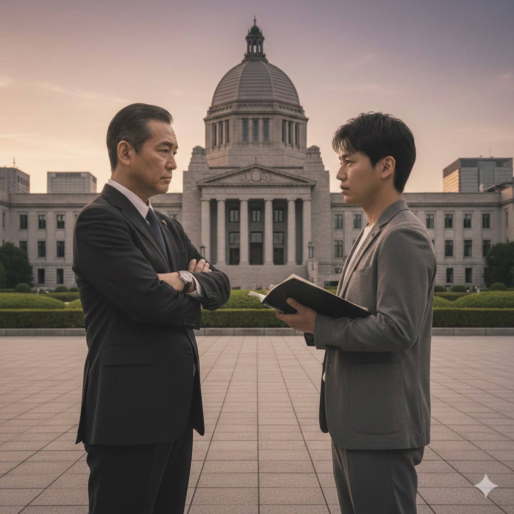 権威と権力の違い主張しあう男性たち