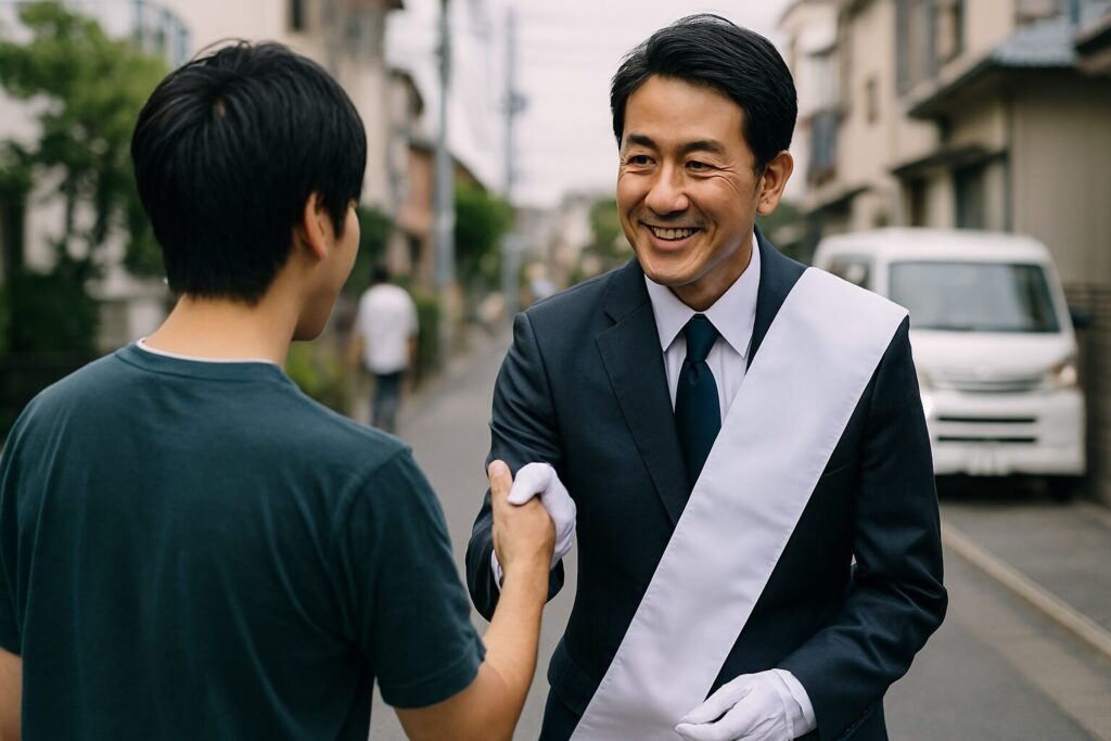 選挙のお願いをLINEでする場面