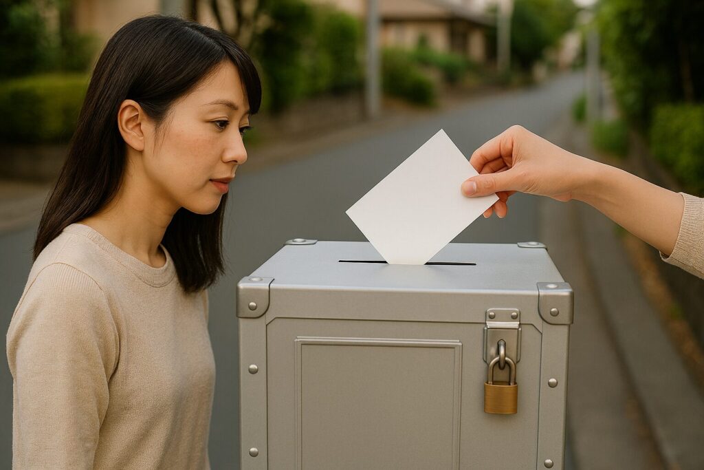 日本人女性が都議選公報を読む様子