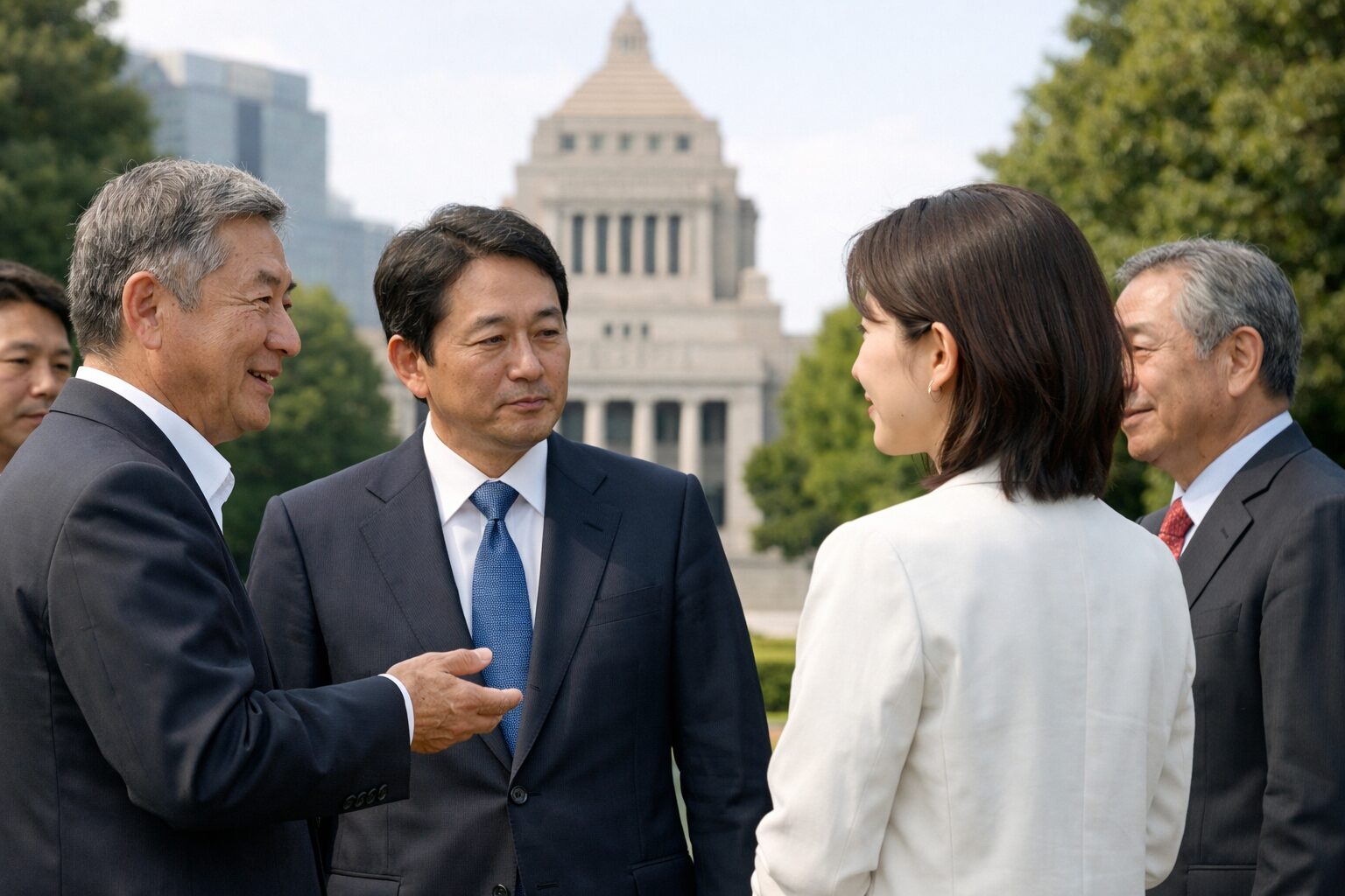 東京の自民党支部資料を見る日本人男性