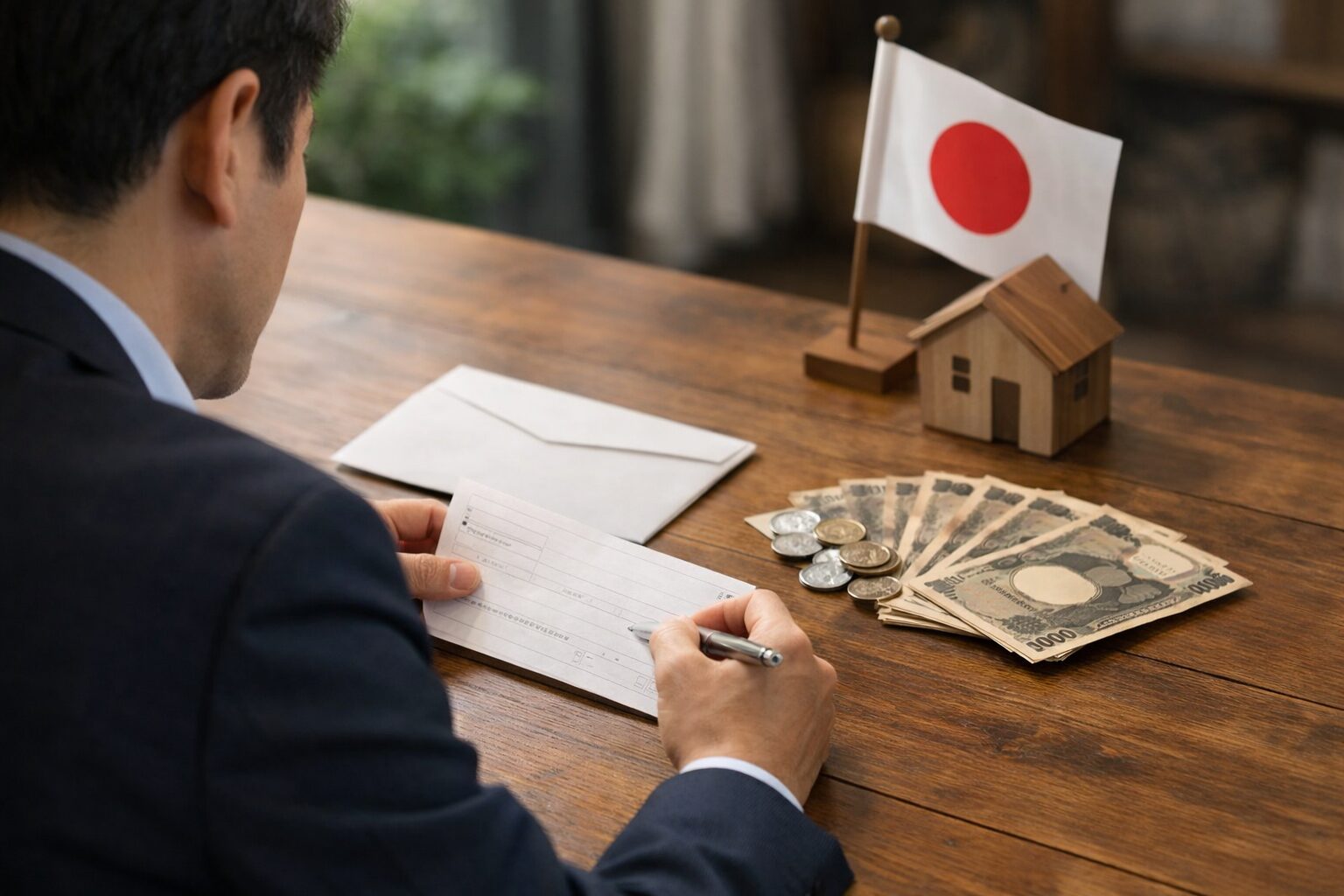 自民党の党員年会費を確認する日本人男性