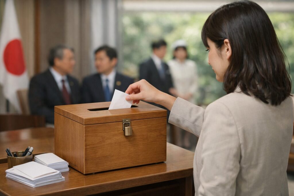 日本人女性が自民党への意見を投函