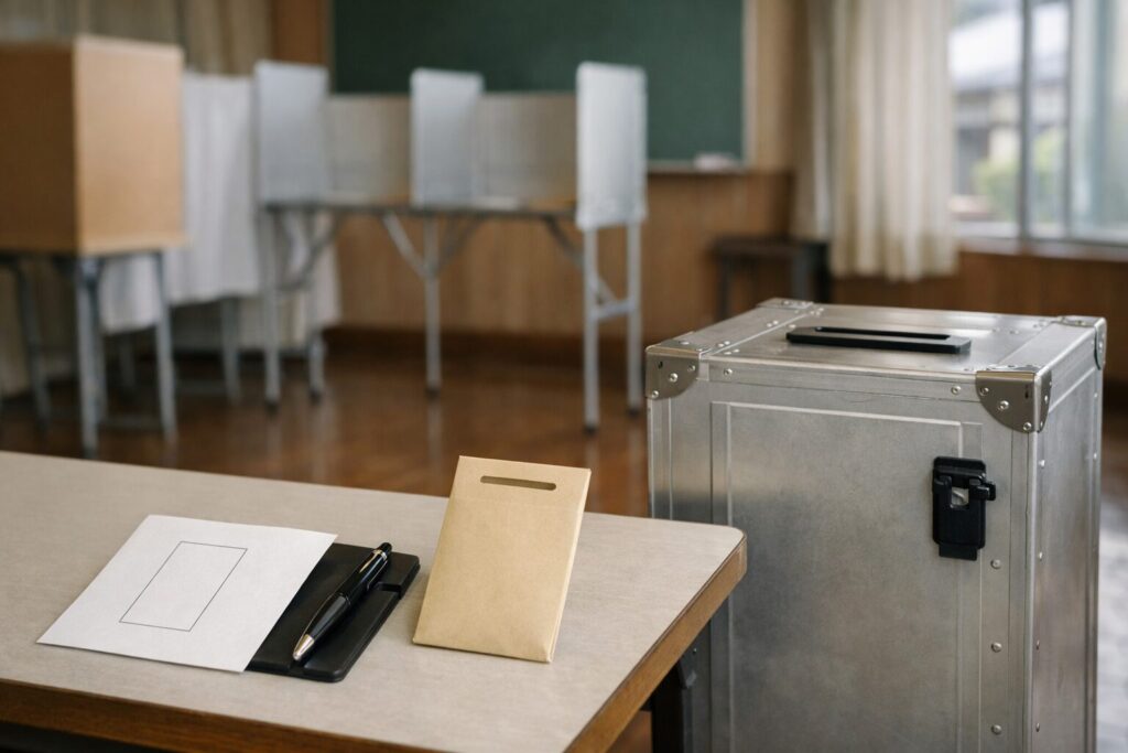 参議院選挙の投票手順の説明場面