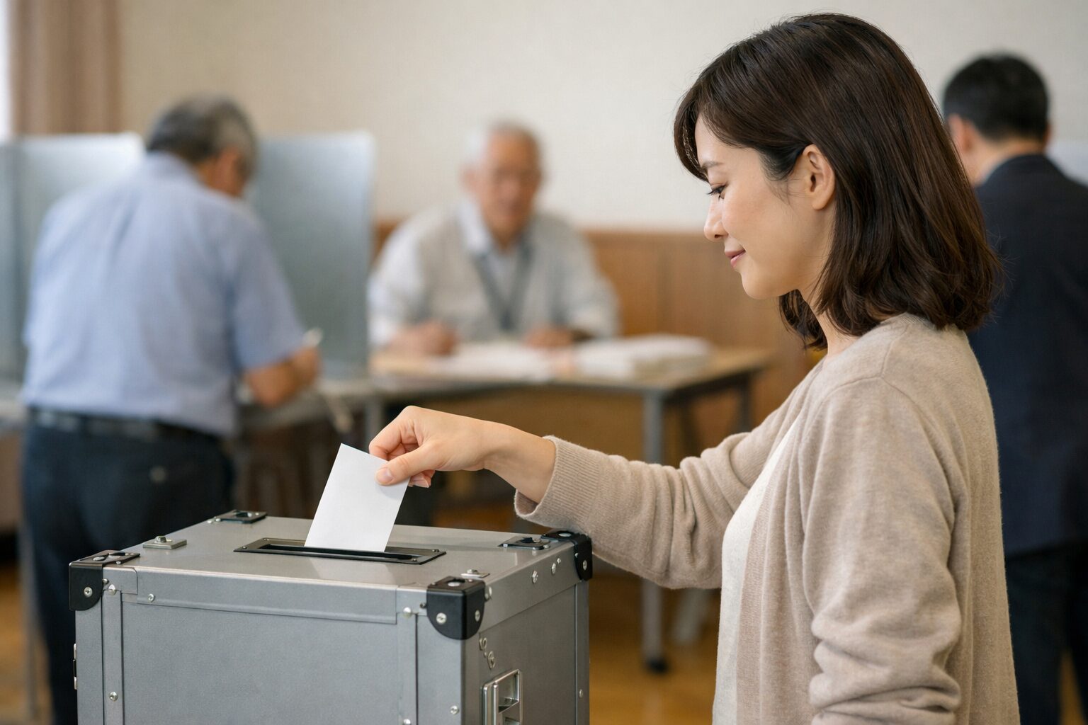 参議院選挙で日本人女性が投票手順を確認