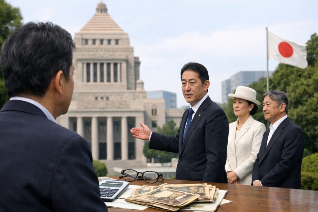 日本人男性が定額減税時期を確認