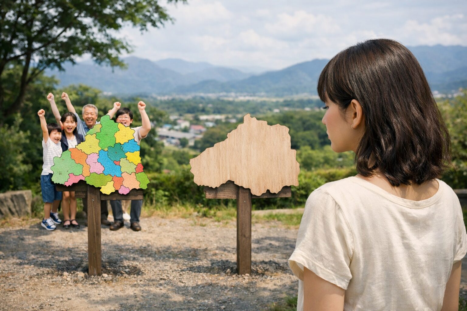 県民の日がない県の景色を見る日本人女性