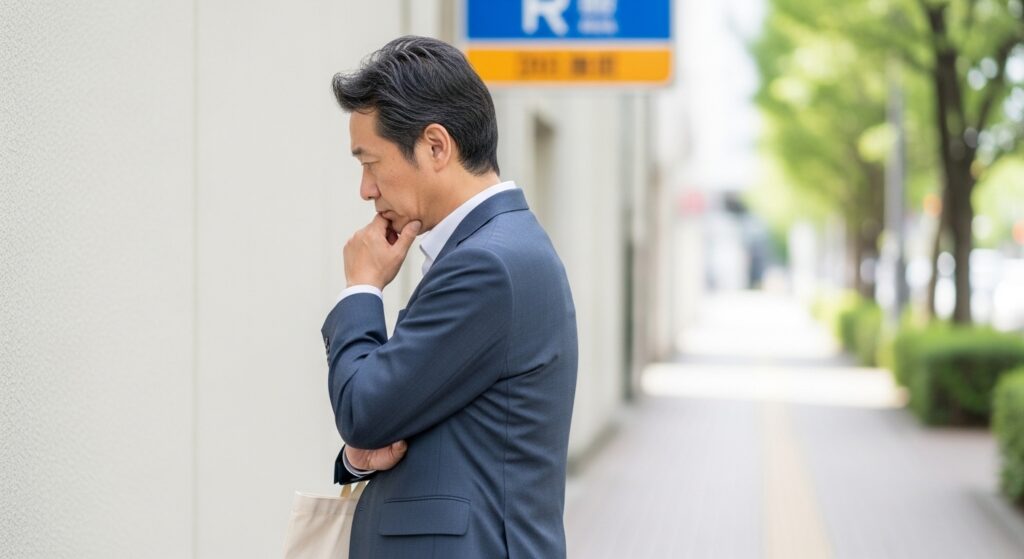 日本人男性が動向を注視する場面