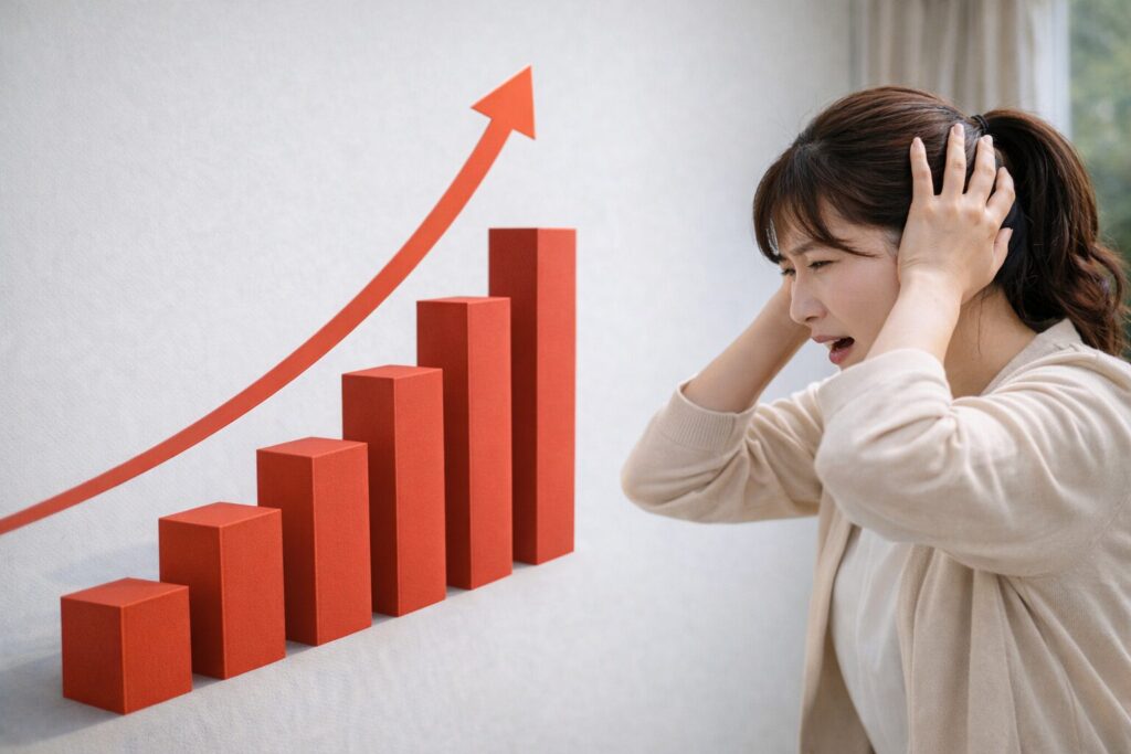 所得税増税案の推移を確認する日本人女性