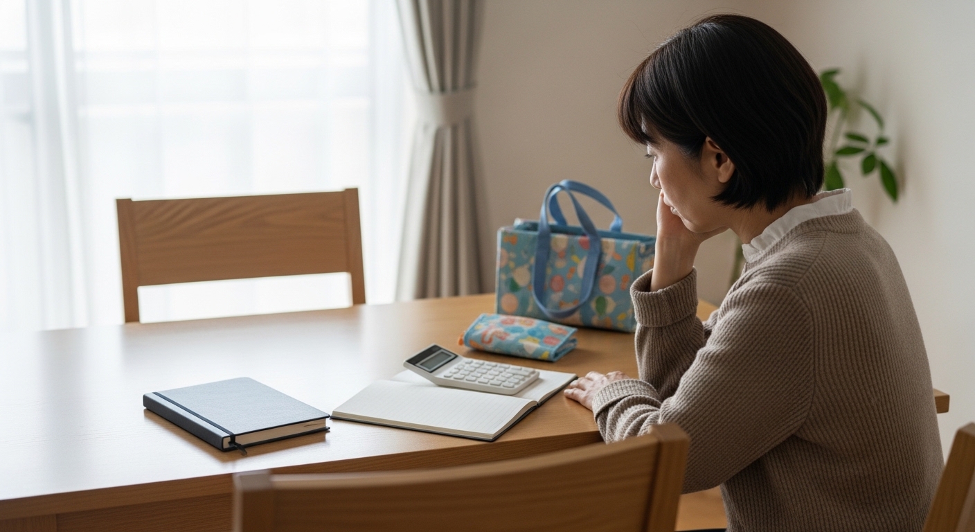 日本人女性が通園制度の料金内容を確認