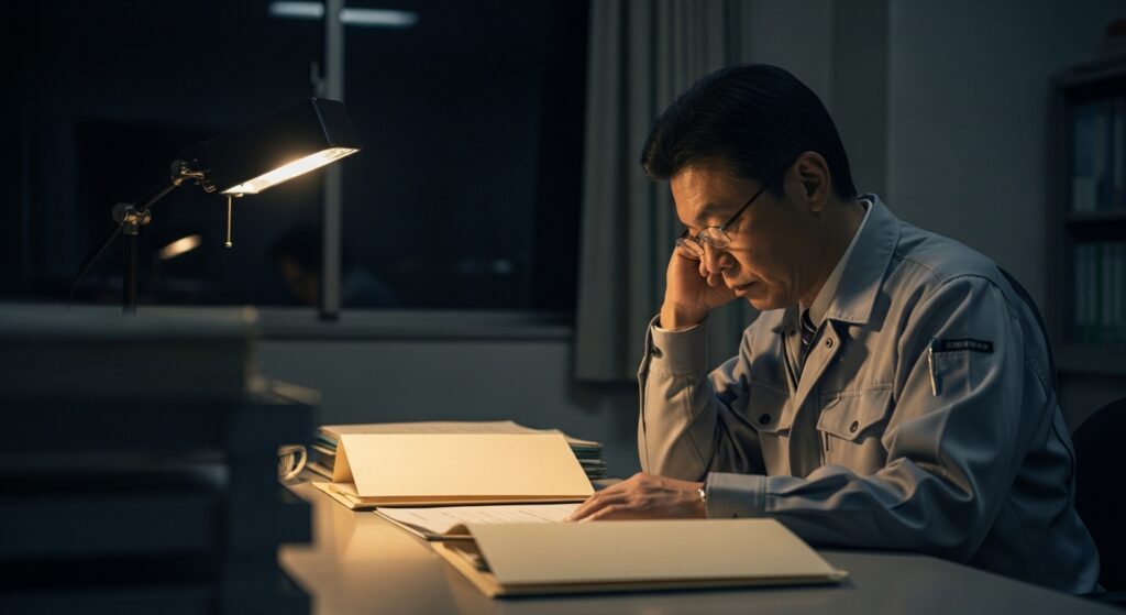 日本人男性政治家が短時間睡眠で働く様子