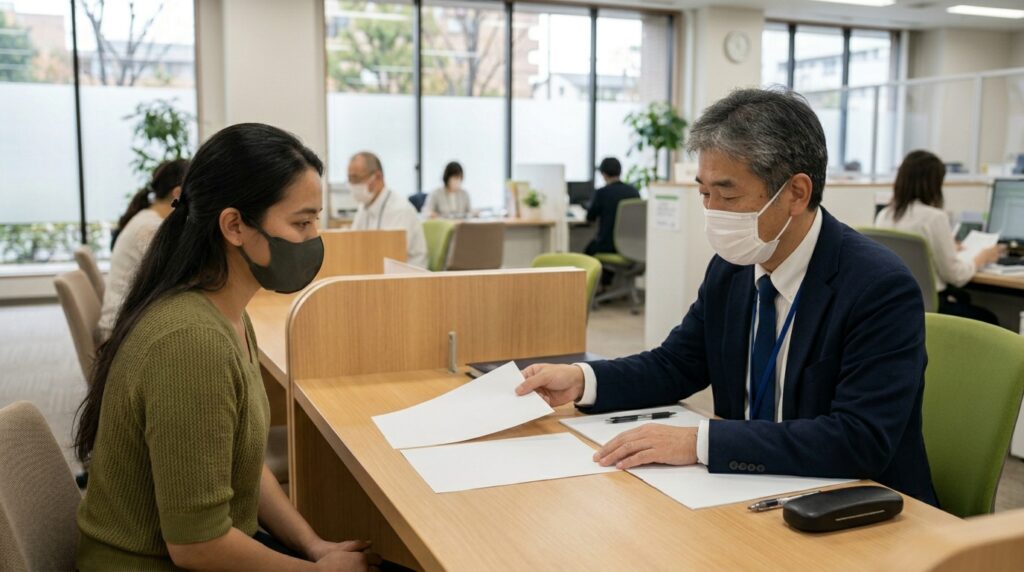 外国人生活保護の制度や行政通知の仕組みを政治・法律の視点で整理したイメージ