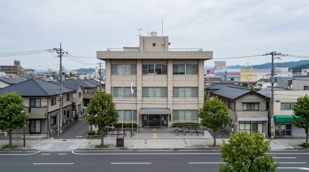 地方税法を示す市役所外観