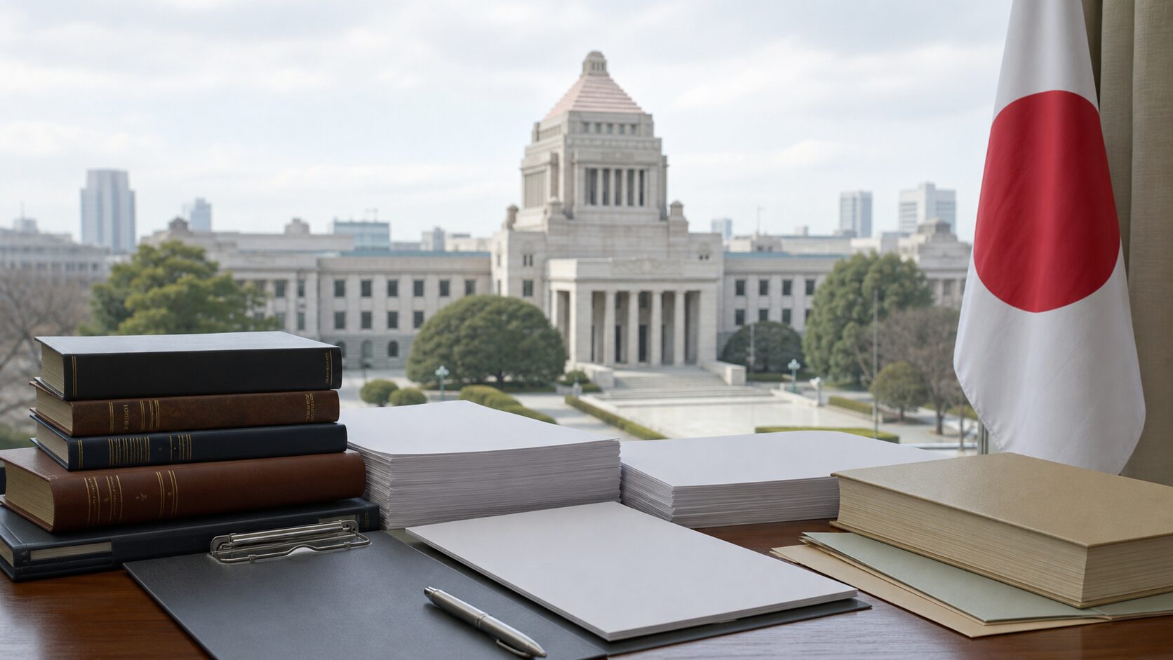 生活保護受給資格に関する制度と国会での政策議論をイメージしたビジュアル