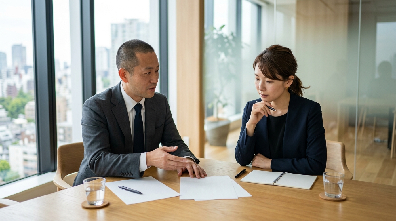 実質実効為替レートの推移を確認しながら、男性が円の実力や日本経済の変化を分析している様子を表すイメージ画像