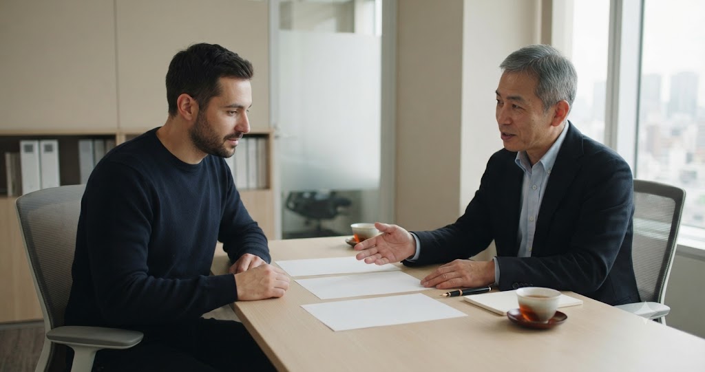 外国人が不起訴になったその後について、在留資格への影響や今後の手続きを考える男性を表したイメージ画像